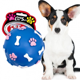 Pet Nova blue rubber toy with paw and bone pattern