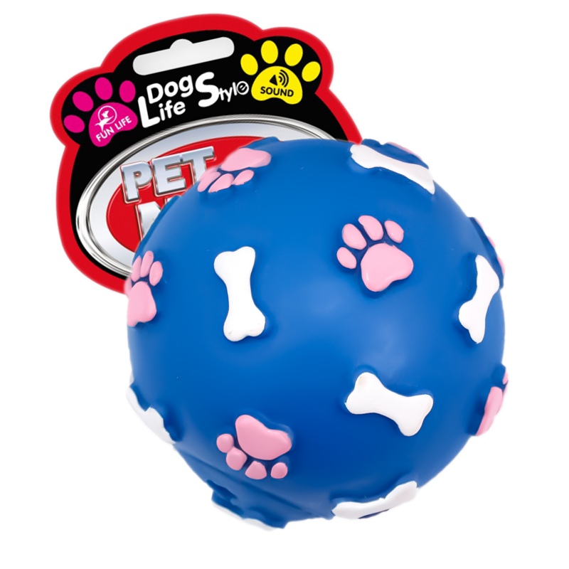 Pet Nova blue rubber toy with paw and bone pattern