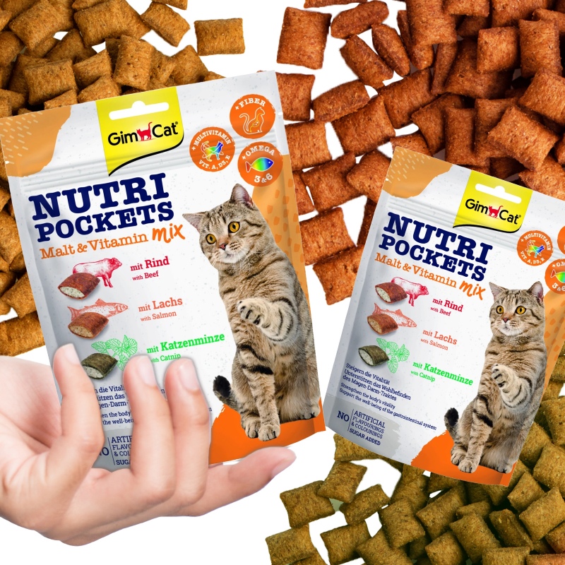 GimCat Nutri Pockets Malt MIX - kocie przysmaki na kłaczki i stawy 150g