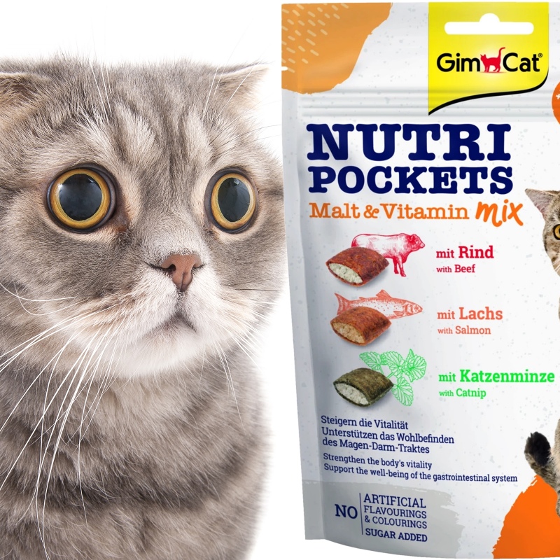 GimCat Nutri Pockets Malt MIX - kocie przysmaki na kłaczki i stawy 150g