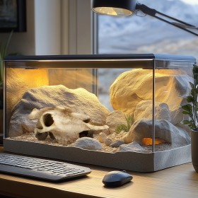 Dekoration av bisonhuvud för terrarium